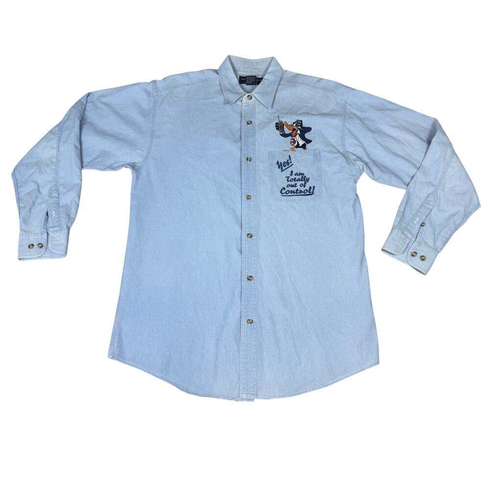 Vintage 1995 Daffy Duck Embroidered Warner Brothers Button Up Shirt